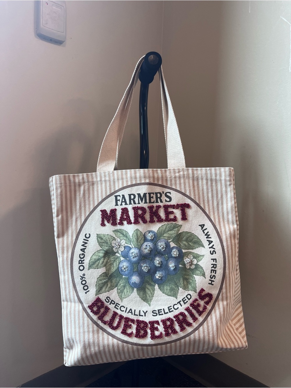 Farmer's Market Blueberries Tote Bag - Cream & Blue